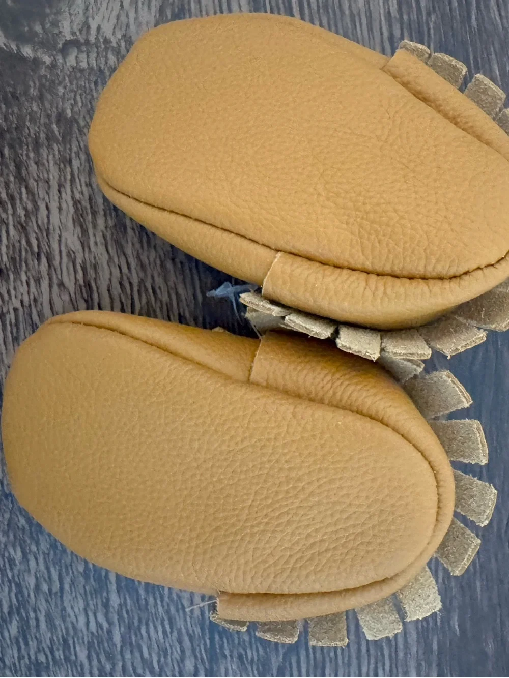 NWT Tan Brown Baby Leather Moccasins Fringe Crib Shoes Approx Size 1-2